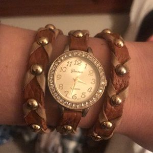 Brown and gold watch